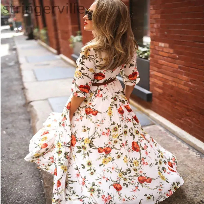 New Style  Women's Casual And Fresh Sweet  Chiffon Printed Wedding Guest Dresses