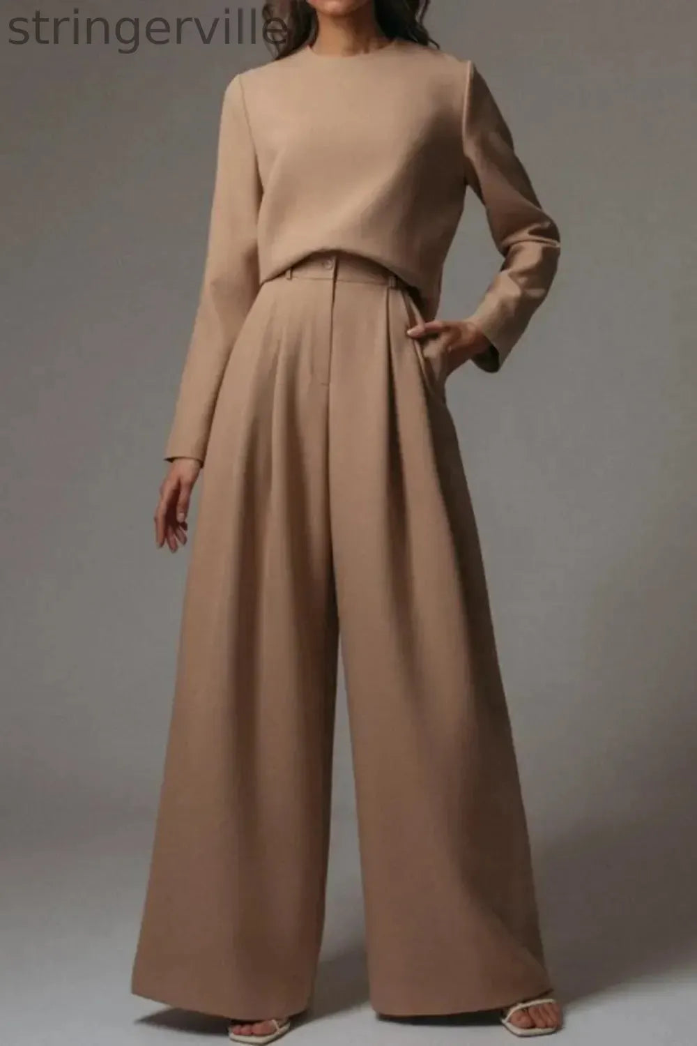 Fashion casual loose solid color two-piece sets