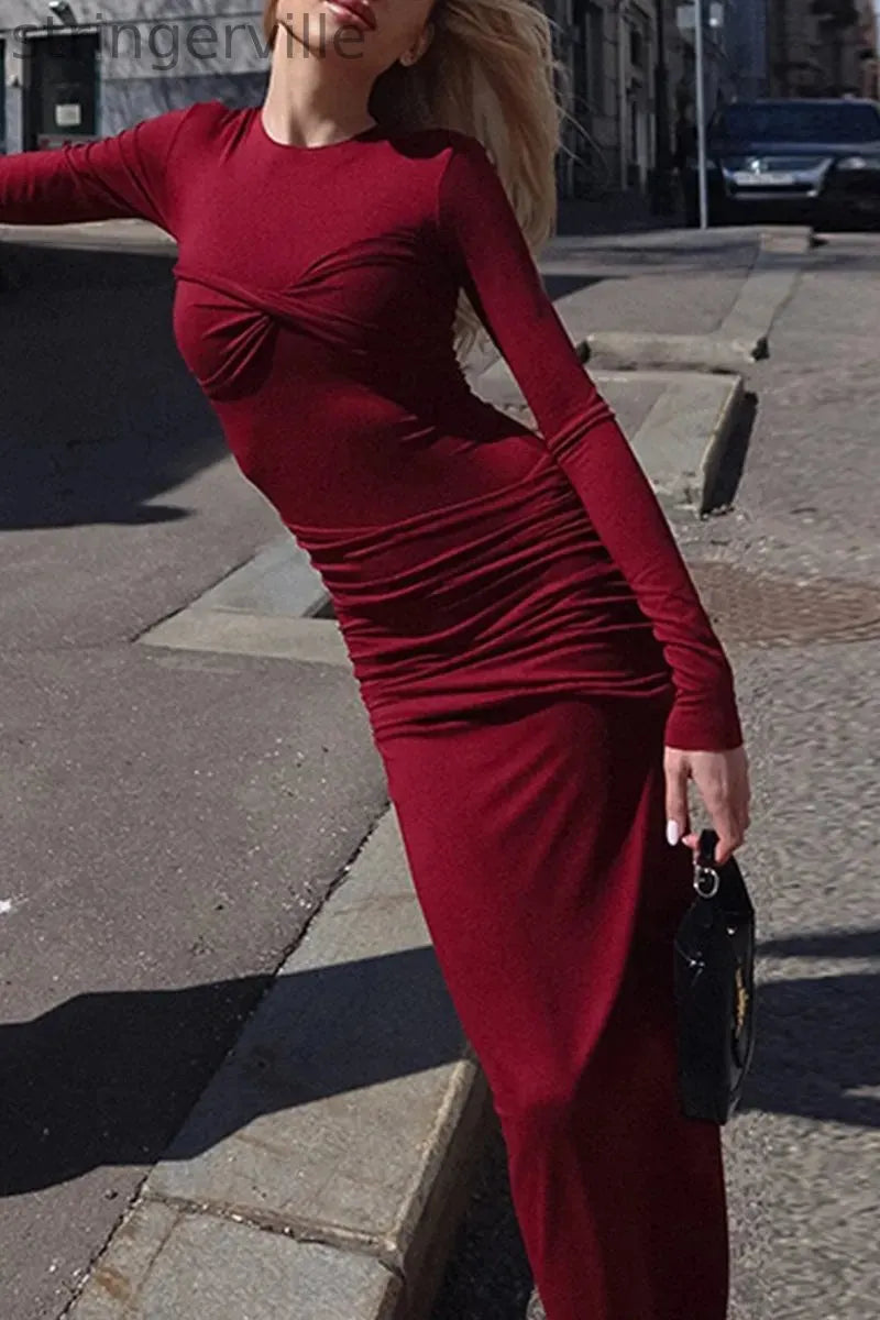 Sexy Ruched O Neck One Step Skirt Dresses