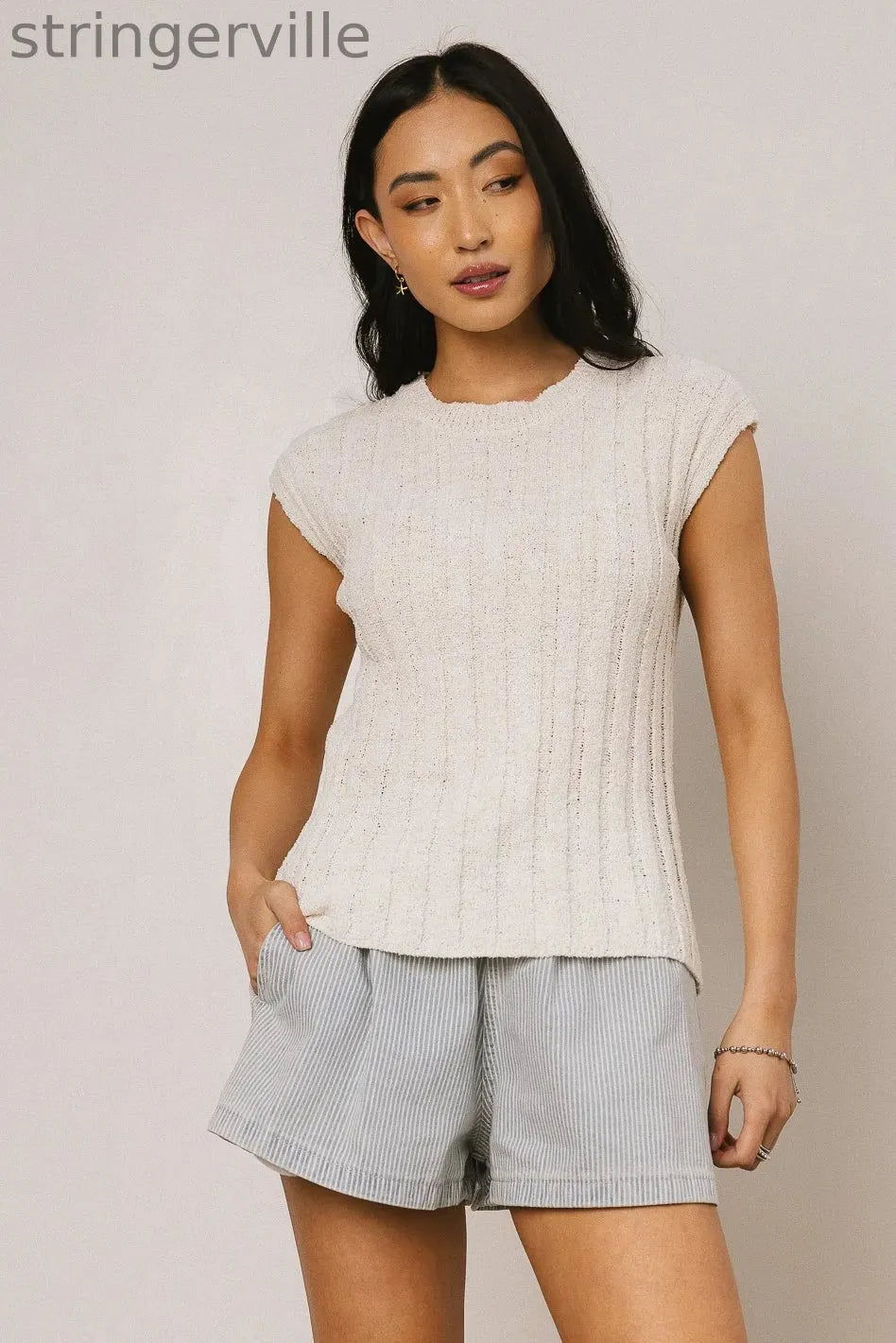 Ribbed Tank in Cream