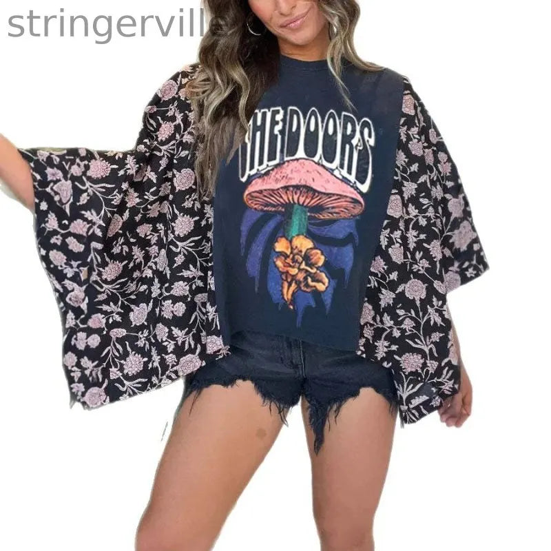 Women's Fashion Casual Printed Batwing Sleeve Loose T-shirt