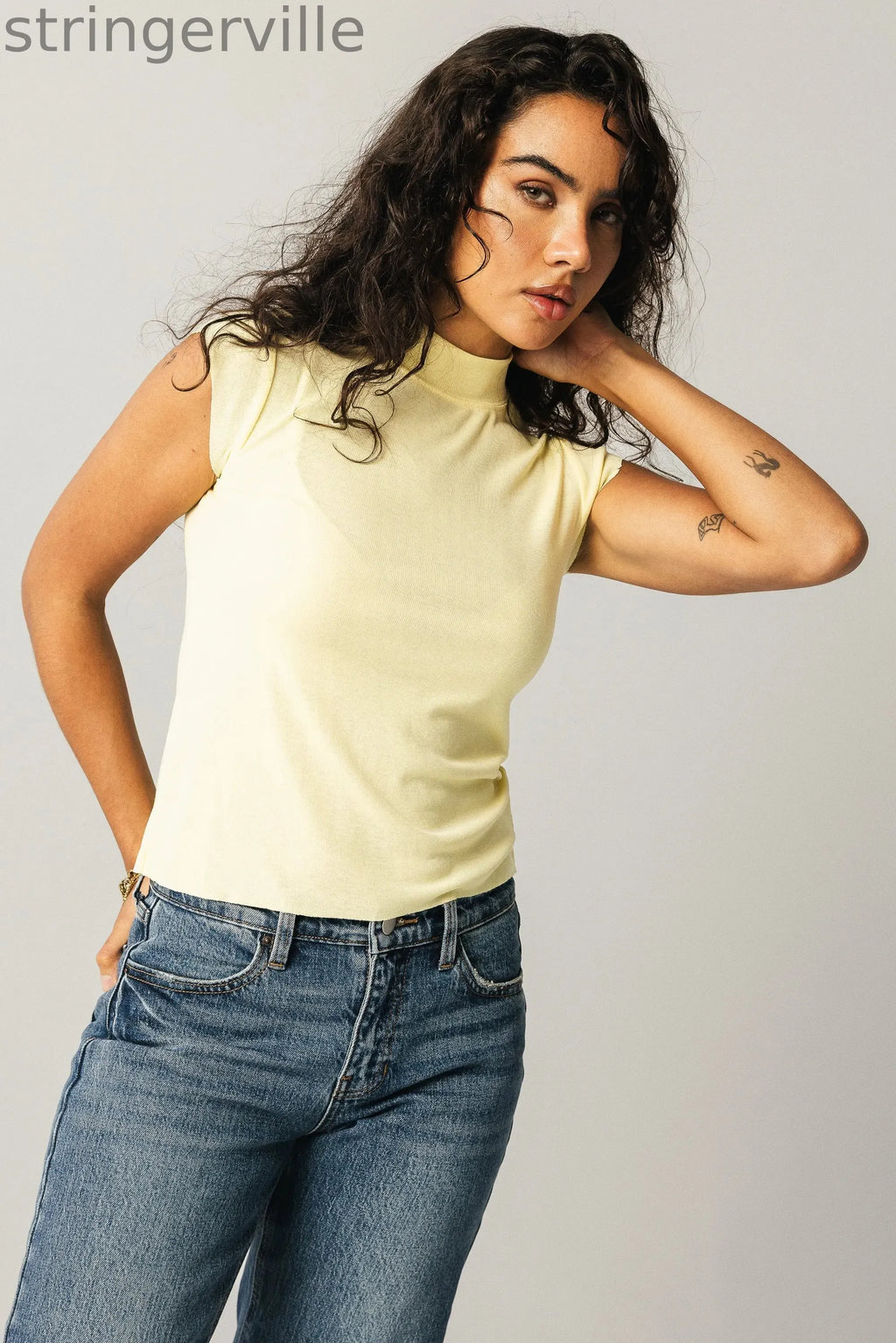 Mock Neck Top in Yellow