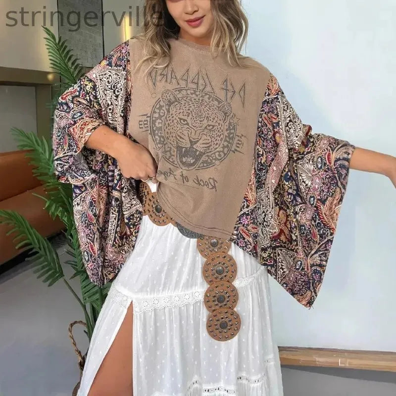 Women's Fashion Casual Printed Batwing Sleeve Loose T-shirt