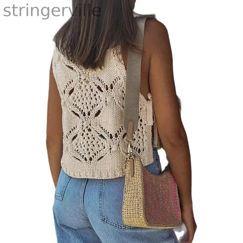 New Women's Sexy Sleeveless Hollow Out Vest Top Y2K Hot Girl Style Cropped Mesh Waistcoat Streetwear Casual Summer Tank