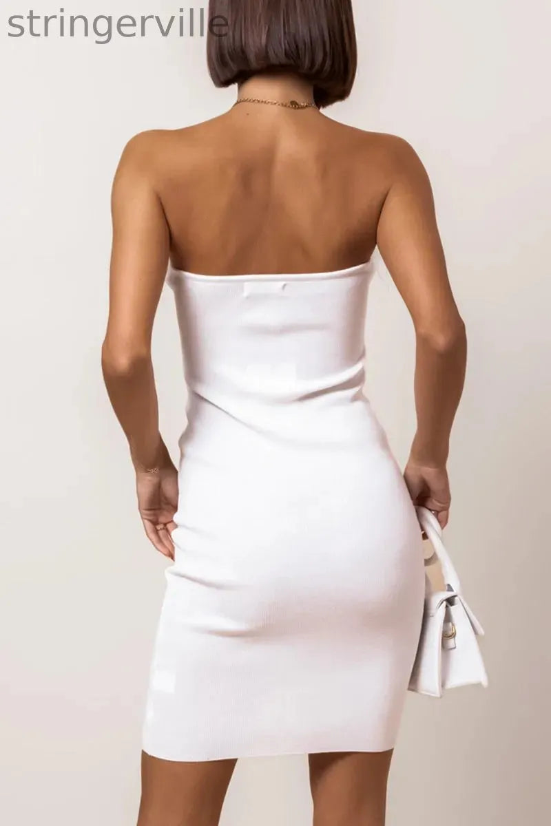 Sexy Solid Feathers Strapless One Step Skirt Dresses