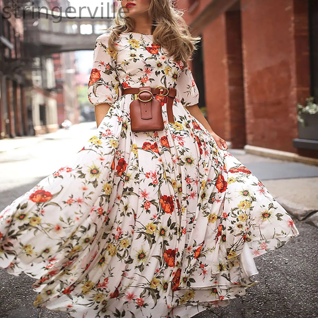 New Style  Women's Casual And Fresh Sweet  Chiffon Printed Wedding Guest Dresses