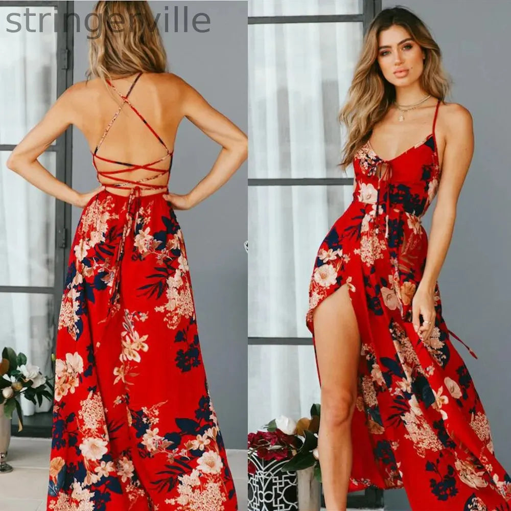 Floral Evening Party Beach  Backless Wedding Guest Dresses