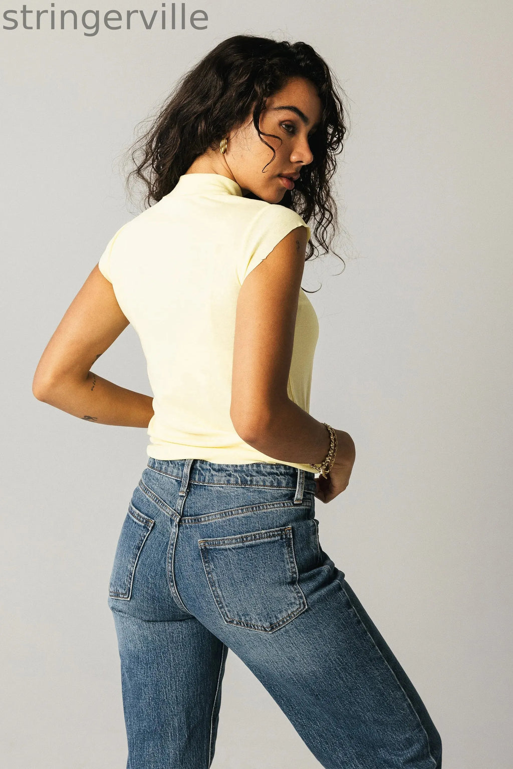 Mock Neck Top in Yellow