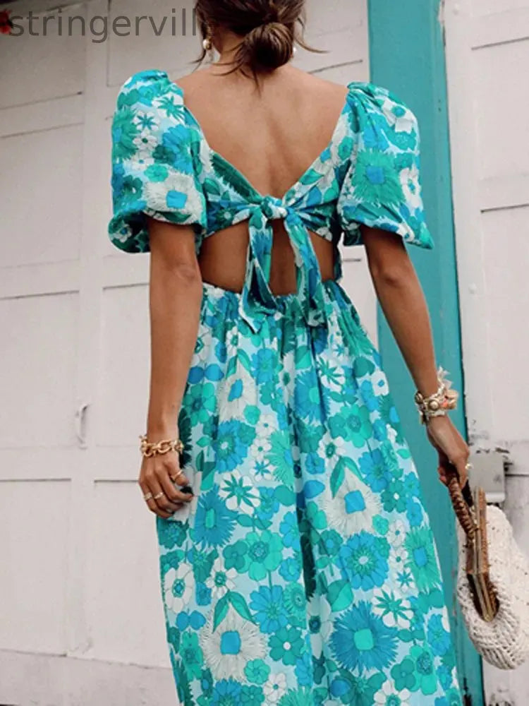 Women Spring Floral Print Long Party  Wedding Guest Dresses
