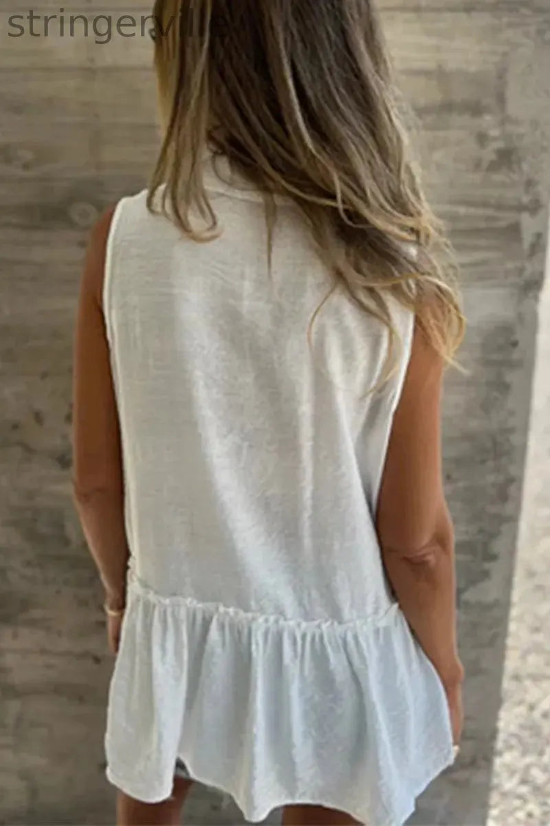 Casual Buttons Pleated Flounce Turndown Collar Tops(3 Colors)