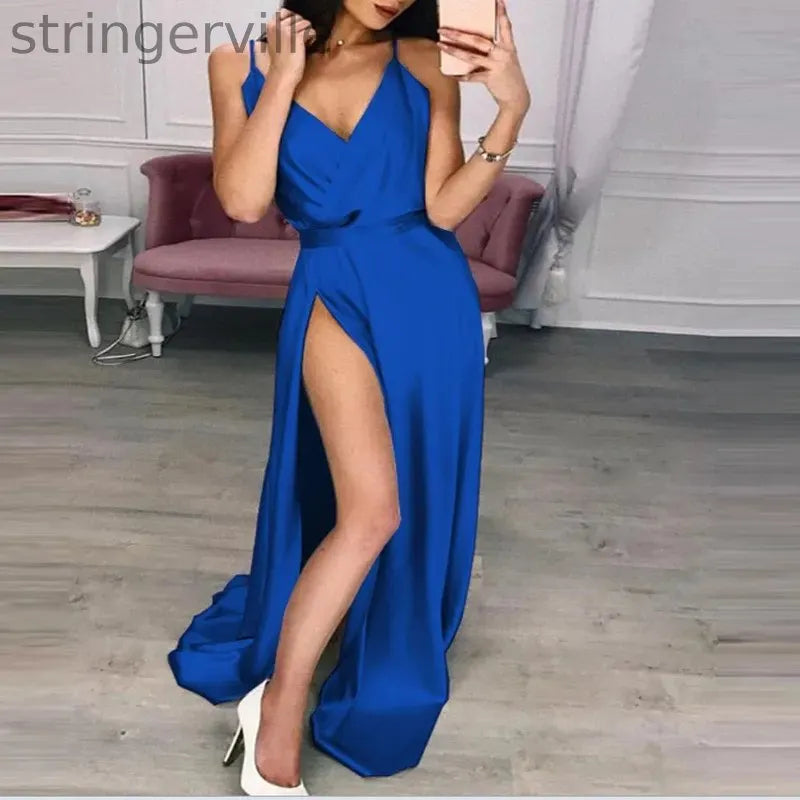 V Neck  Sexy Silk Sleeveless Women  Wedding Guest Dresses