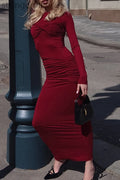 Sexy Ruched O Neck One Step Skirt Dresses