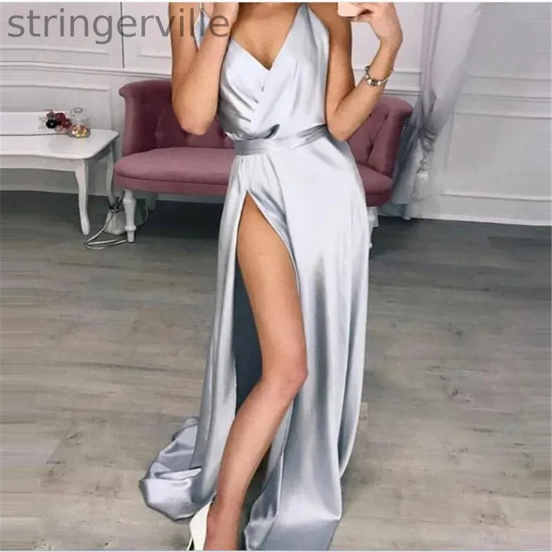 V Neck  Sexy Silk Sleeveless Women  Wedding Guest Dresses