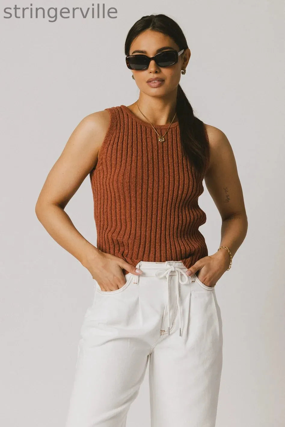 Ribbed Top in Clay