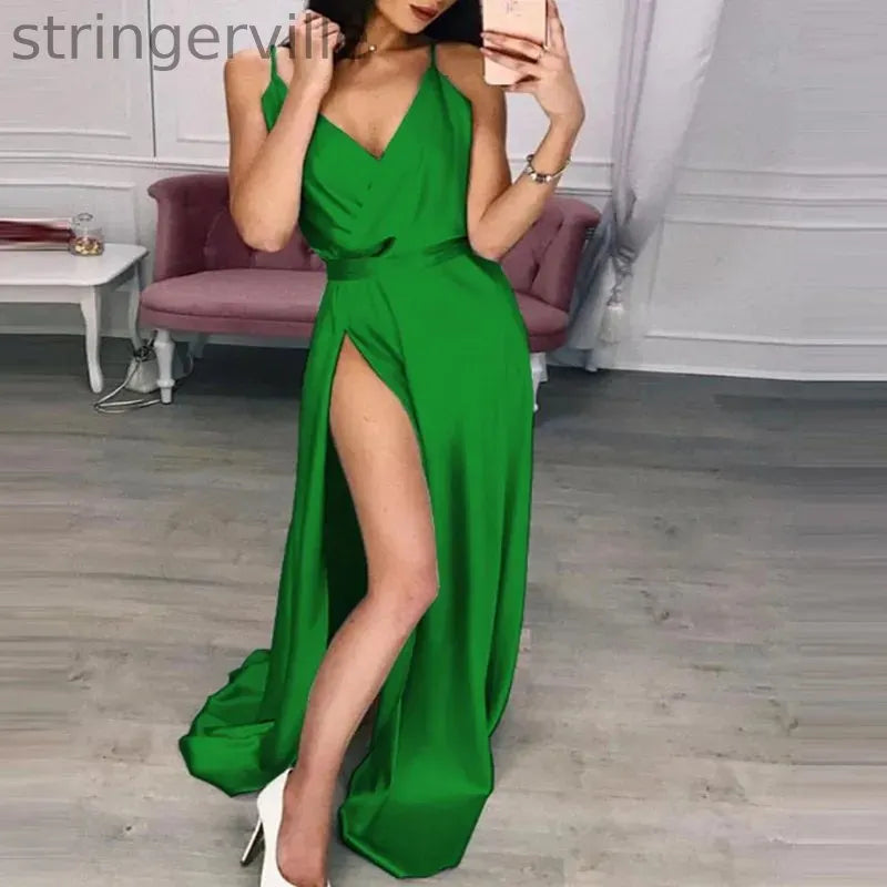 V Neck  Sexy Silk Sleeveless Women  Wedding Guest Dresses