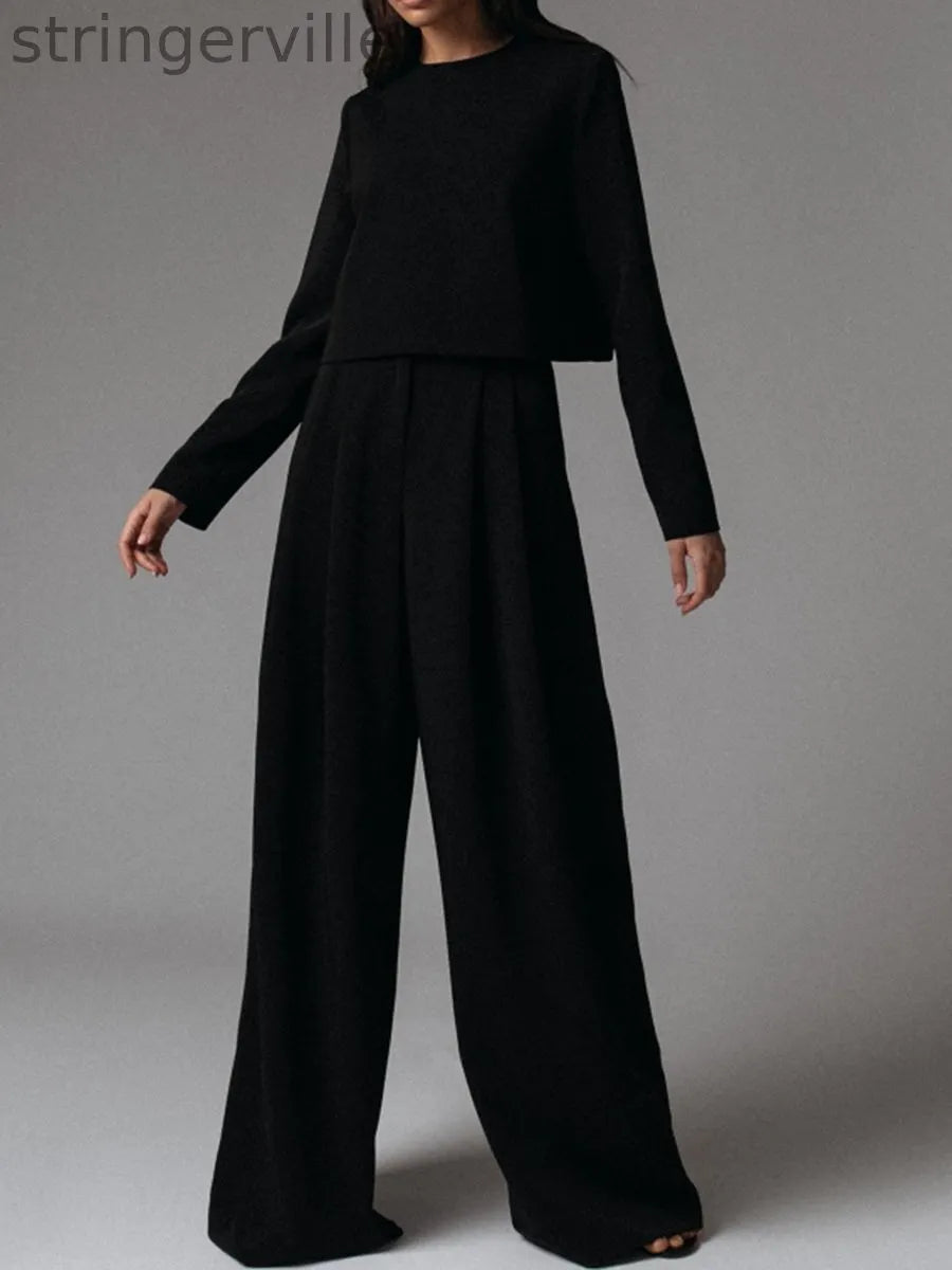 Fashion casual loose solid color two-piece sets