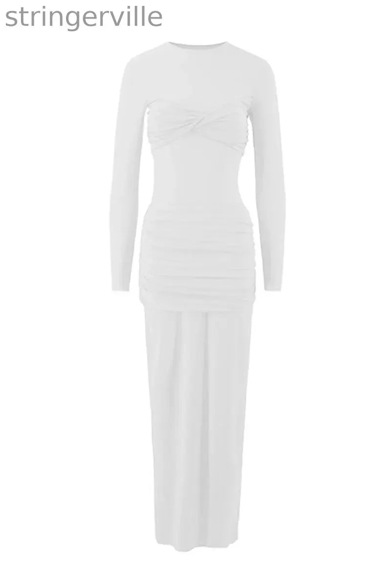 Sexy Ruched O Neck One Step Skirt Dresses