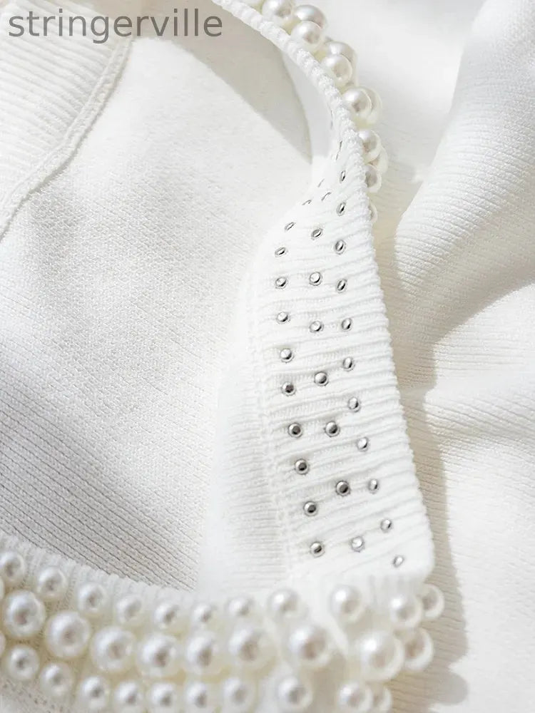 Women's Knitted Tank Top – Sleeveless Solid Color Beaded Vest