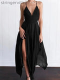 Women's Fashion V-neck Backless Split Suspender Wedding Guest Dresses