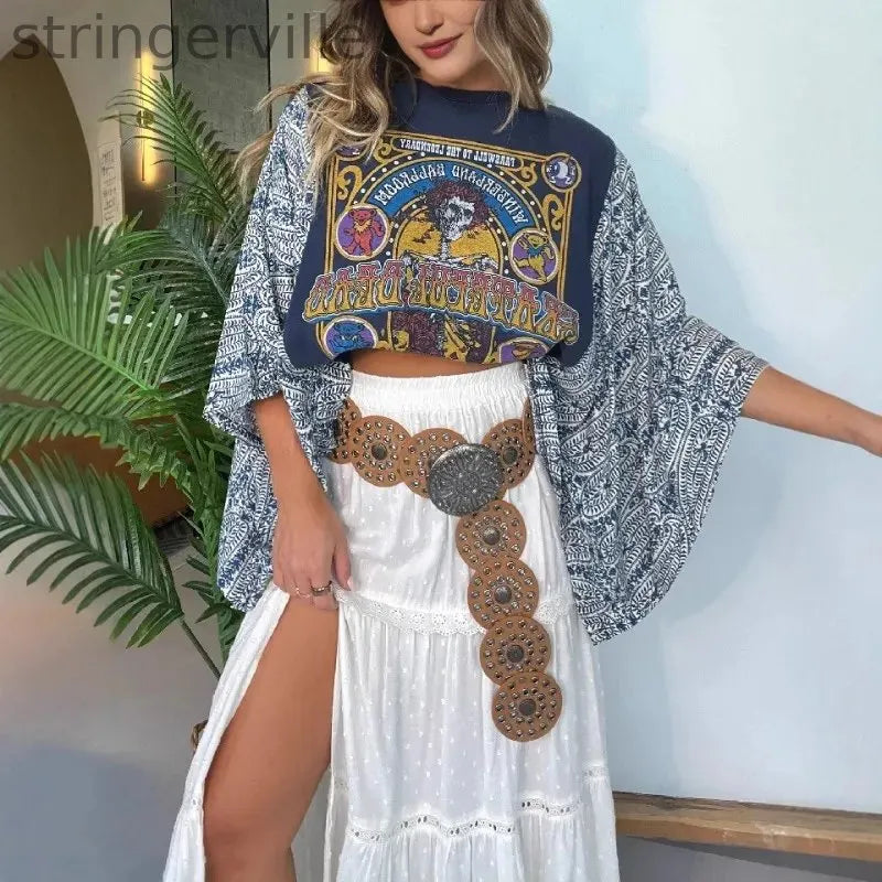 Women's Fashion Casual Printed Batwing Sleeve Loose T-shirt