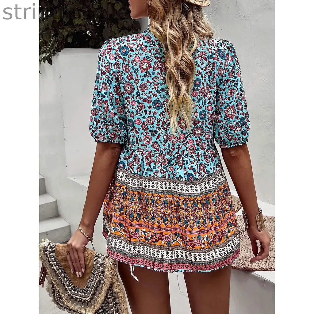 Fashion Casual V-neck Printed T-shirt
