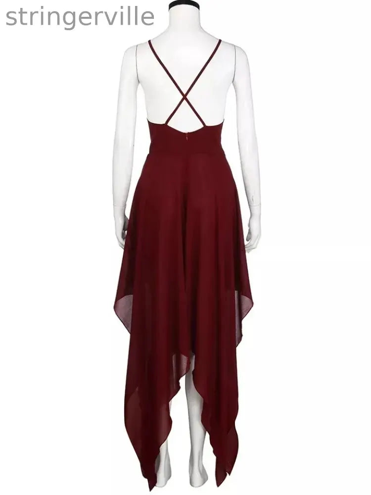 Women's Fashion V-neck Backless Split Suspender Wedding Guest Dresses