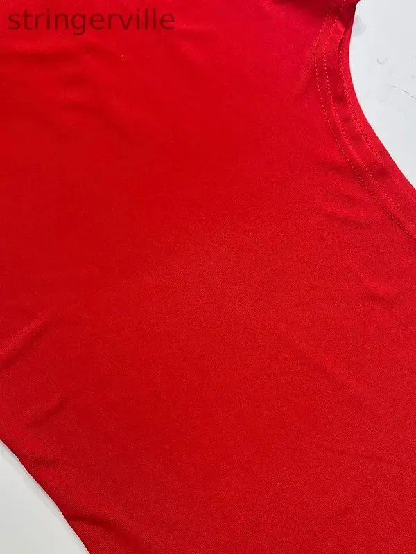Asymmetric Solid Color Split-side Skinny Sleeveless Square-neck Tank Top