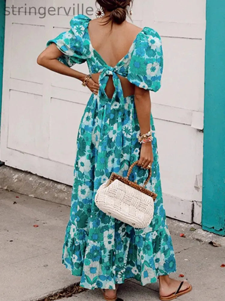 Women Spring Floral Print Long Party  Wedding Guest Dresses