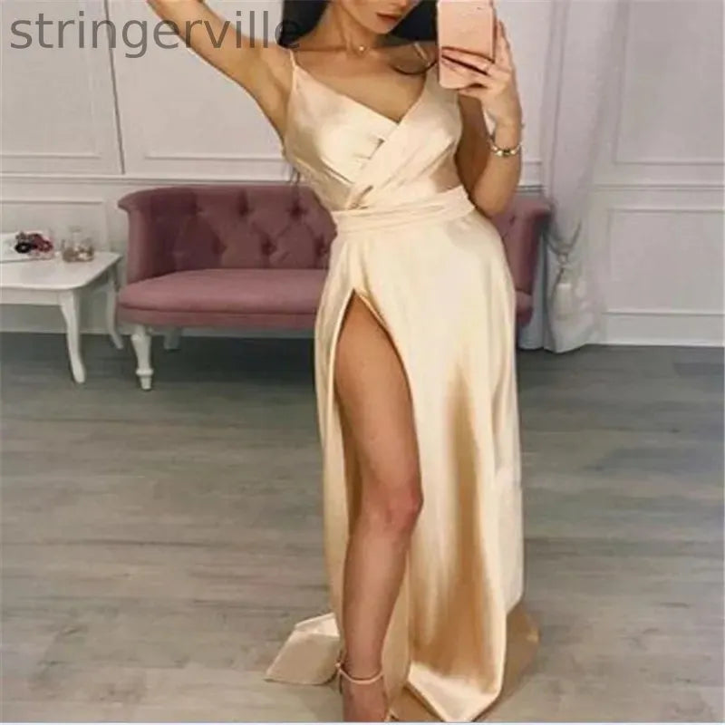 V Neck  Sexy Silk Sleeveless Women  Wedding Guest Dresses