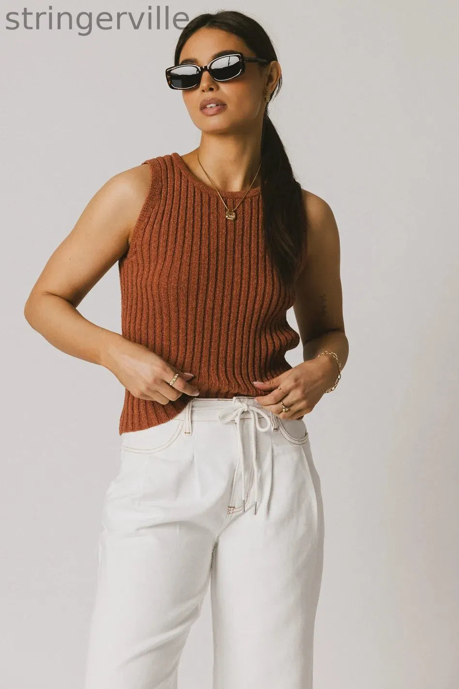 Ribbed Top in Clay