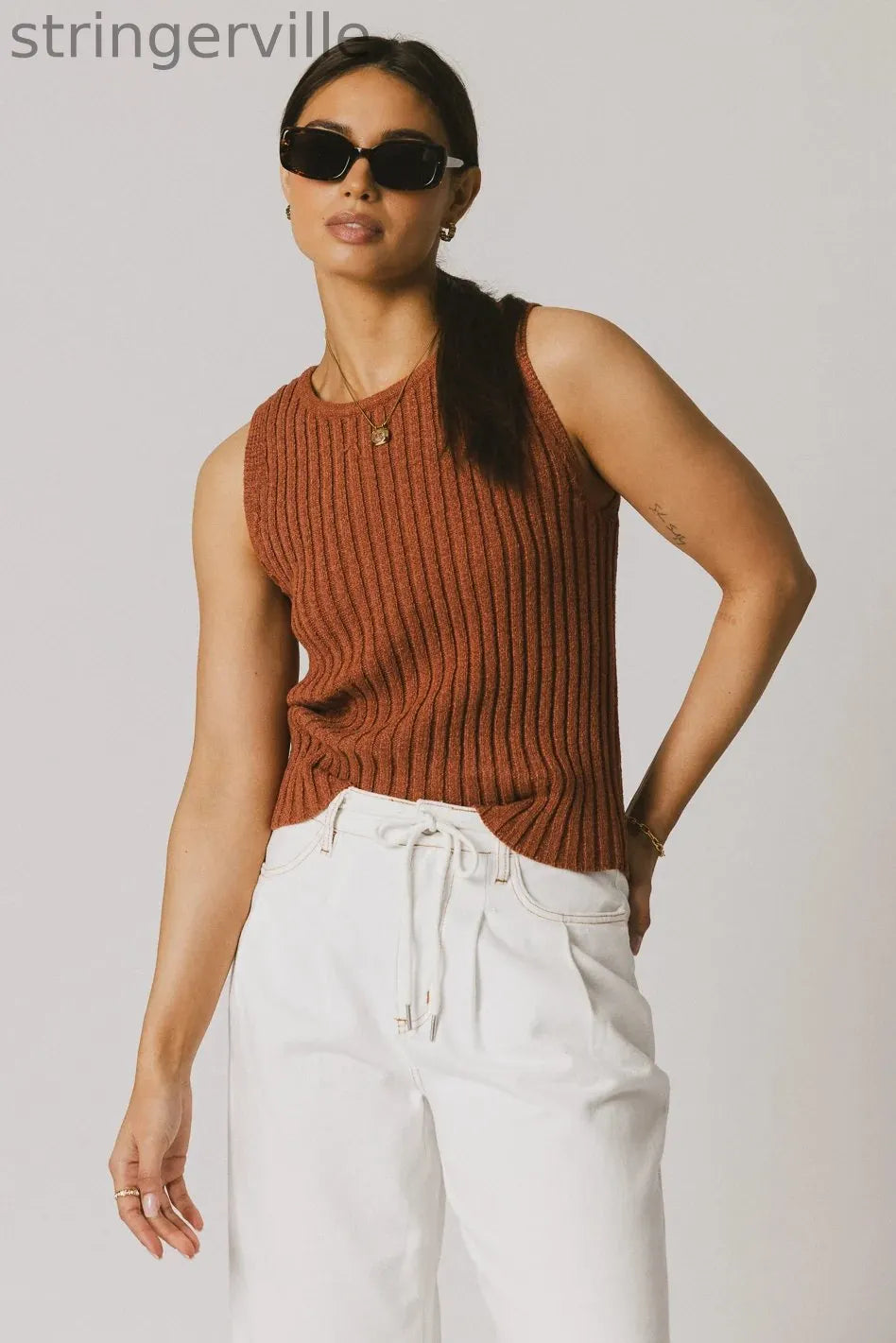Ribbed Top in Clay