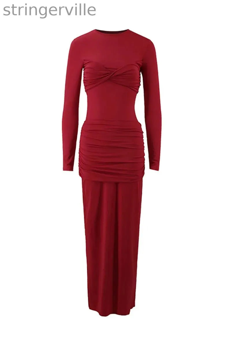 Sexy Ruched O Neck One Step Skirt Dresses