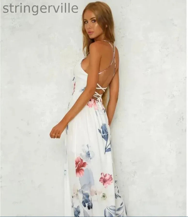 Floral Evening Party Beach  Backless Wedding Guest Dresses