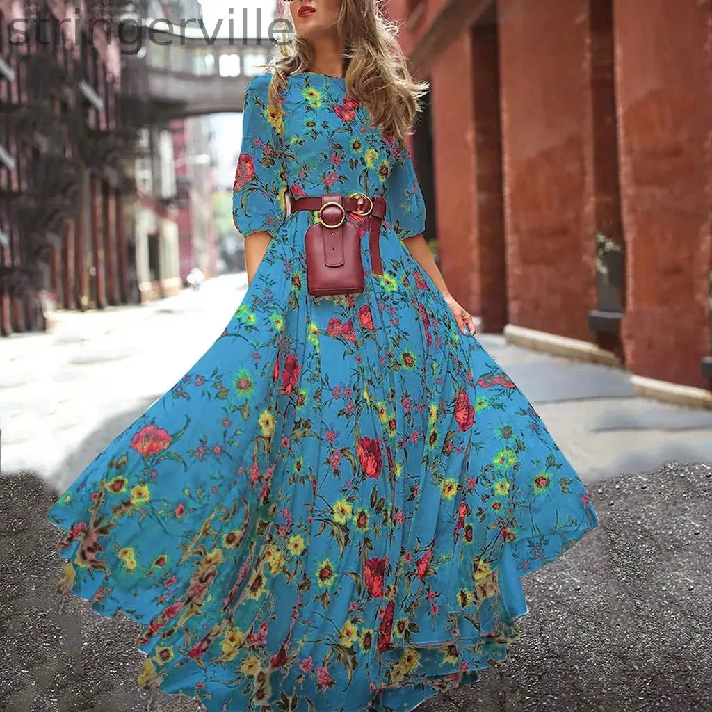 New Style  Women's Casual And Fresh Sweet  Chiffon Printed Wedding Guest Dresses
