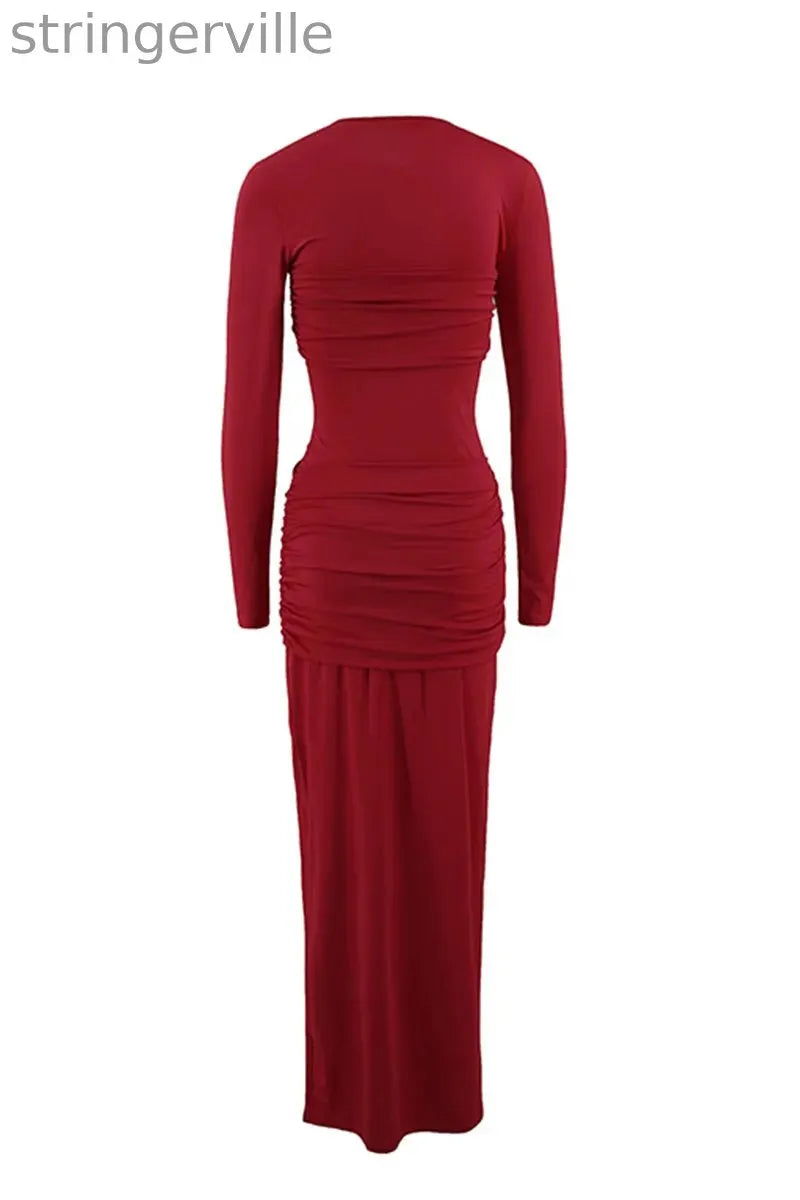 Sexy Ruched O Neck One Step Skirt Dresses