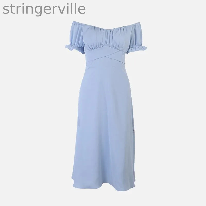 Sexy Off Shoulder High Waist Short Petal Sleeve Elegant  Wedding Guest Dresses