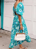 Women Spring Floral Print Long Party  Wedding Guest Dresses
